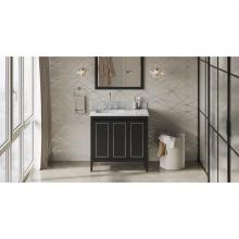 Jeffrey Alexander VKITPER36BKWCR - 36'' Black Percival Vanity, Left Offset, White Carrara Marble Vanity Top, Undermount Rec