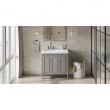 Jeffrey Alexander VKITPER36GRLAR - 36'' Grey Percival Vanity, Left Offset, Lavante Cultured Marble Vessel Vanity Top , Inte