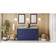 Jeffrey Alexander VKITTHE60BLSGR - 60'' Hale Blue Theodora Vanity, Double Bowl, Steel Grey Cultured Marble Vanity Top, Two