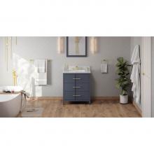 Jeffrey Alexander VKITKAT30BSWCR - 30'' Blue Steel Katara Vanity, White Carrara Marble Vanity Top, Undermount Rectangle Bow