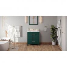 Jeffrey Alexander VKITKAT30GNCQR - 30'' Forest Green Katara Vanity, Calacatta Vienna Quartz Vanity Top, Undermount Rectangl