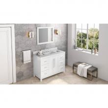 Jeffrey Alexander VKITCAD48WHWCR - 48'' White Cade Vanity, White Carrara Marble Vanity Top, undermount rectangle bowl