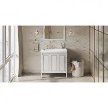 Jeffrey Alexander VKITPER36WHLAR - 36'' White Percival Vanity, Left Offset, Lavante Cultured Marble Vessel Vanity Top , Int