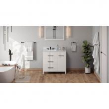 Jeffrey Alexander VKITKAT36WHWCR - 36'' White Katara Vanity, Left Offset, White Carrara Marble Vanity Top, Undermount Recta
