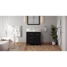 Jeffrey Alexander VKITKAT36BKCQR - 36'' Black Katara Vanity, Left Offset, Calacatta Vienna Quartz Vanity Top, Undermount Re
