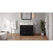 Jeffrey Alexander VKITKAT42BKCQR - 42'' Black Katara Vanity, Left Offset, Calacatta Vienna Quartz Vanity Top, Undermount Re