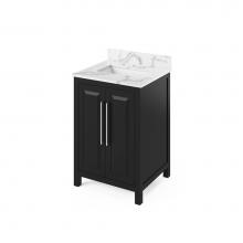 Jeffrey Alexander VKITCAD24BKCQR - 24'' Black Cade Vanity, Calacatta Vienna Quartz Vanity Top, undermount rectangle bowl