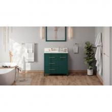 Jeffrey Alexander VKITKAT36GNCQR - 36'' Forest Green Katara Vanity, Left Offset, Calacatta Vienna Quartz Vanity Top, Underm