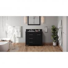Jeffrey Alexander VKITKAT42BKBGR - 42'' Black Katara Vanity, Left Offset, Black Granite Vanity Top, Undermount Rectangle Bo