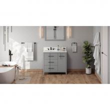 Jeffrey Alexander VKITKAT36GRCQR - 36'' Grey Katara Vanity, Left Offset, Calacatta Vienna Quartz Vanity Top, Undermount Rec