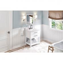 Jeffrey Alexander VKITWAV30WHWCR - 30'' White Wavecrest Vanity, White Carrara Marble Vanity Top, undermount rectangle bowl