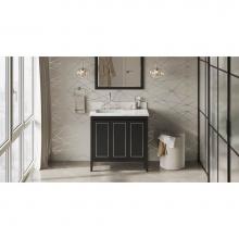 Jeffrey Alexander VKITPER36BKCQR - 36'' Black Percival Vanity, Left Offset, Calacatta Vienna Quartz Vanity Top, Undermount