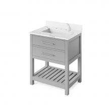 Jeffrey Alexander VKITWAV30GRCQR - 30'' Grey Wavecrest Vanity, Calacatta Vienna Quartz Vanity Top, undermount rectangle bow