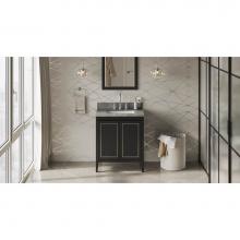 Jeffrey Alexander VKITPER30BKSGR - 30'' Black Percival Vanity, Steel Grey Cultured Marble Vanity Top, Undermount Rectangle