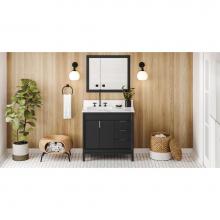 Jeffrey Alexander VKITTHE36BKCQR - 36'' Black Theodora Vanity, Left Offset, Calacatta Vienna Quartz Vanity Top, Undermount