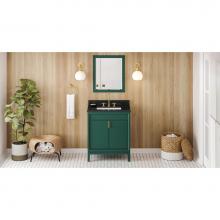 Jeffrey Alexander VKITTHE30GNBGR - 30'' Forest Green Theodora Vanity, Black Granite Vanity Top, Undermount Rectangle Bowl