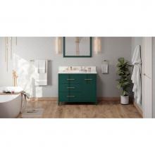 Jeffrey Alexander VKITKAT42GNCQR - 42'' Forest Green Katara Vanity, Left Offset, Calacatta Vienna Quartz Vanity Top, Underm
