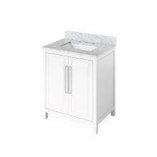 Jeffrey Alexander VKITCAD30WHWCR - 30'' White Cade Vanity, White Carrara Marble Vanity Top, undermount rectangle bowl