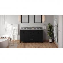 Jeffrey Alexander VKITKAT60BKBOR - 60'' Black Katara Vanity, Double Bowl, Boulder Cultured Marble Vanity Top, Two Undermoun