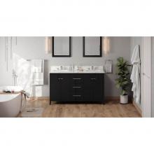 Jeffrey Alexander VKITKAT60BKCQR - 60'' Black Katara Vanity, Double Bowl, Calacatta Vienna Quartz Vanity Top, Two Undermoun