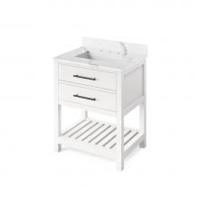Jeffrey Alexander VKITWAV30WHCQR - 30'' White Wavecrest Vanity, Calacatta Vienna Quartz Vanity Top, undermount rectangle bo