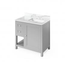 Jeffrey Alexander VKITAST36GRCQR - 36'' Grey Astoria Vanity, right offset, Calacatta Vienna Quartz Vanity Top, undermount r