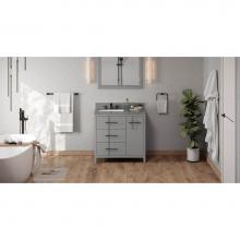 Jeffrey Alexander VKITKAT36GRBOR - 36'' Grey Katara Vanity, Left Offset, Boulder Vanity Cultured Marble Vanity Top, Undermo