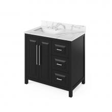 Jeffrey Alexander VKITCAD36BKCQR - 36'' Black Cade Vanity, left offset, Calacatta Vienna Quartz Vanity Top, undermount rect