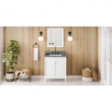 Jeffrey Alexander VKITTHE30WHBOR - 30'' White Theodora Vanity, Boulder Cultured Marble Vanity Top, Undermount Rectangle Bow