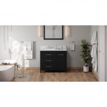 Jeffrey Alexander VKITKAT42BKWCR - 42'' Black Katara Vanity, Left Offset, White Carrara Marble Vanity Top, Undermount Recta