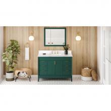 Jeffrey Alexander VKITTHE48GNCQR - 48'' Forest Green Theodora Vanity, Calacatta Vienna Quartz Vanity Top, Undermount Rectan
