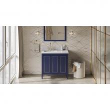 Jeffrey Alexander VKITPER36BLWCR - 36'' Hale Blue Percival Vanity, Left Offset, White Carrara Marble Vanity Top, Undermount