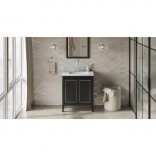 Jeffrey Alexander VKITPER30BKWCR - 30'' Black Percival Vanity, White Carrara Marble Vanity Top, Undermount Rectangle Bowl