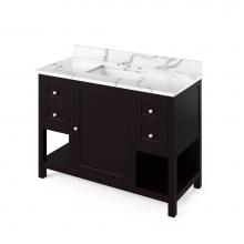 Jeffrey Alexander VKITAST48ESCQR - 48'' Espresso Astoria Vanity, Calacatta Vienna Quartz Vanity Top, undermount rectangle b