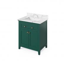 Jeffrey Alexander VKITCHA30GNCQR - 30'' Forest Green Chatham Vanity, Calacatta Vienna Quartz Vanity Top, undermount rectang