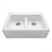 MTI Basics MBKS234-BI - Appalachian Acrylic Cxl Dbl Bowl Drop In/Undermount Farmhouse Seamless Front - Biscuit (33.25X22.2