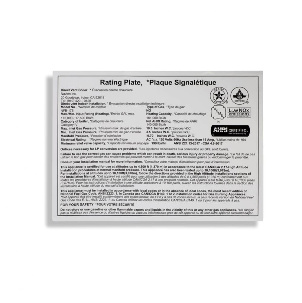 Sticker, Rating Plate, Yupozee, Nfb-175, Alpine