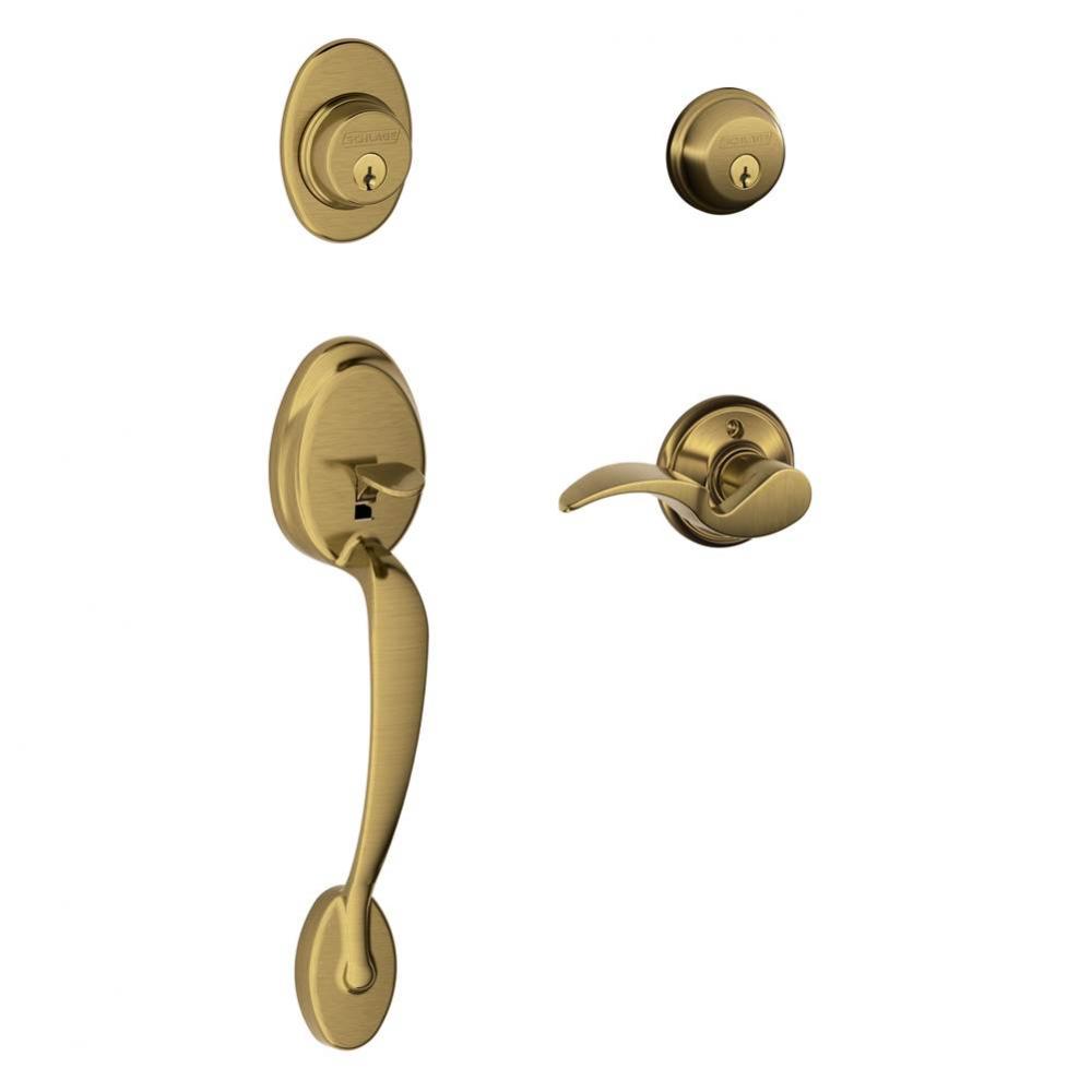 Plymouth Handleset with Double Cylinder Deadbolt and Avanti Lever in Antique Brass- Left Handed