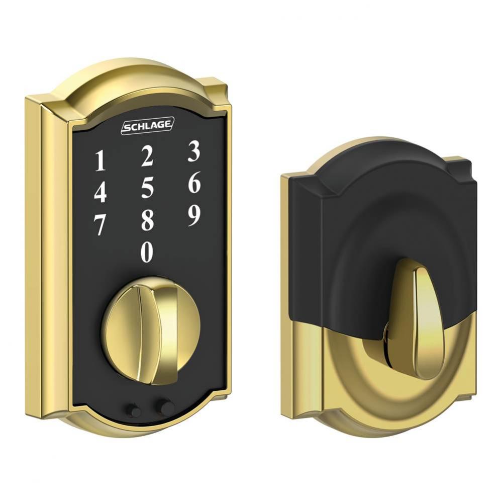 Touch Keyless Touchscreen Deadbolt with Camelot Trim in Bright Brass