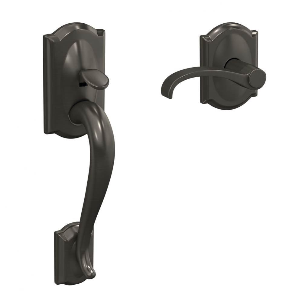 Custom Camelot Front Entry Handle and Whitney Lever with Camelot Trim in Black Stainless