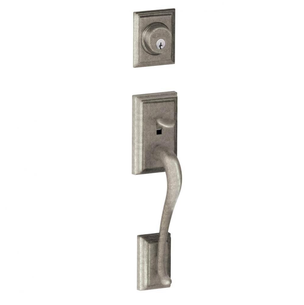 Addison Exterior Handleset Grip with Exterior Single Cylinder Deadbolt in Distressed Nickel