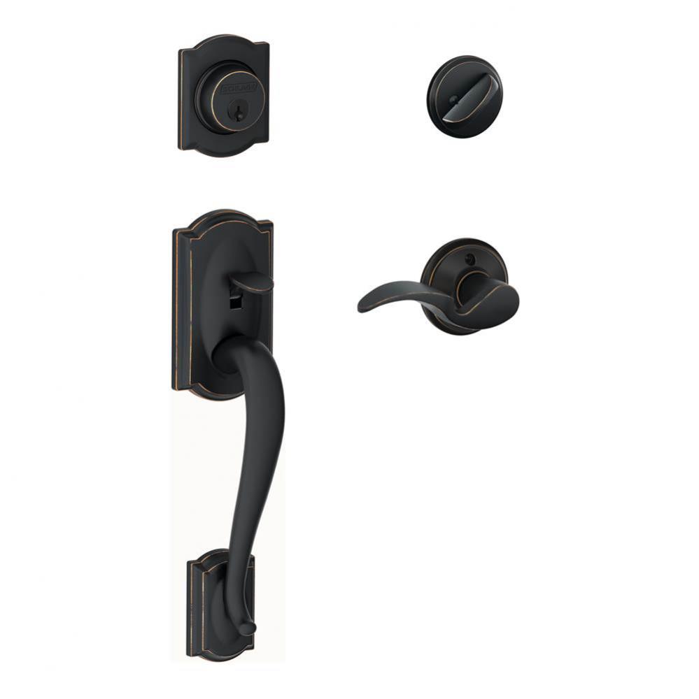 Camelot Handleset with Single Cylinder Deadbolt and Avanti Lever in Aged Bronze - Left Handed