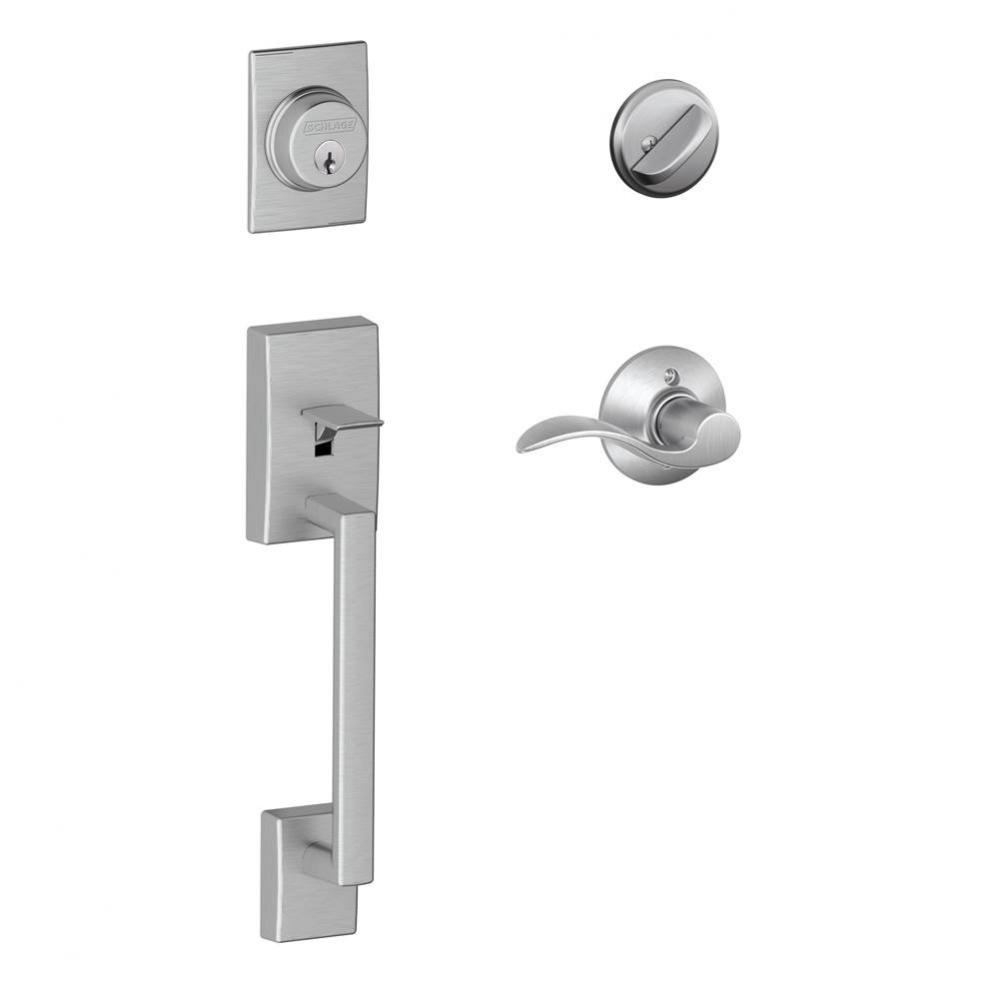 Century Handleset with Single Cylinder Deadbolt and Accent Lever in Satin Chrome - Left Handed
