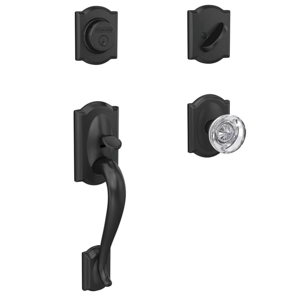Custom Camelot Inactive Handleset with Hobson Glass Knob and Camelot Trim in Matte Black