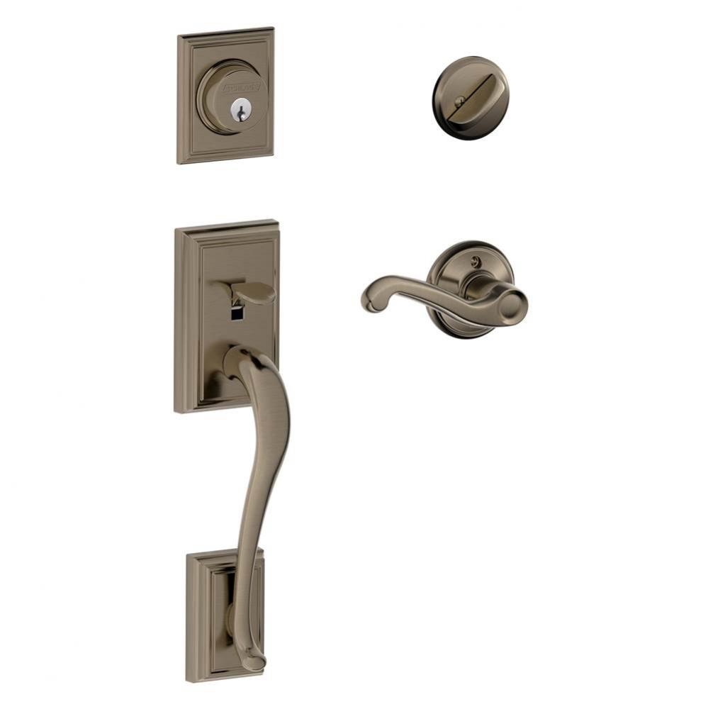 Addison Handleset with Single Cylinder Deadbolt and Flair Lever in Antique Pewter - Left Handed