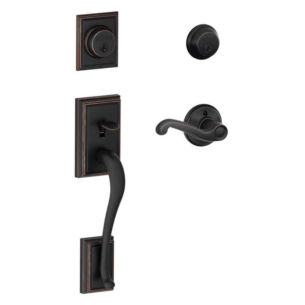 Addison Handleset with Double Cylinder Deadbolt and Flair Lever in Aged Bronze- Left Handed