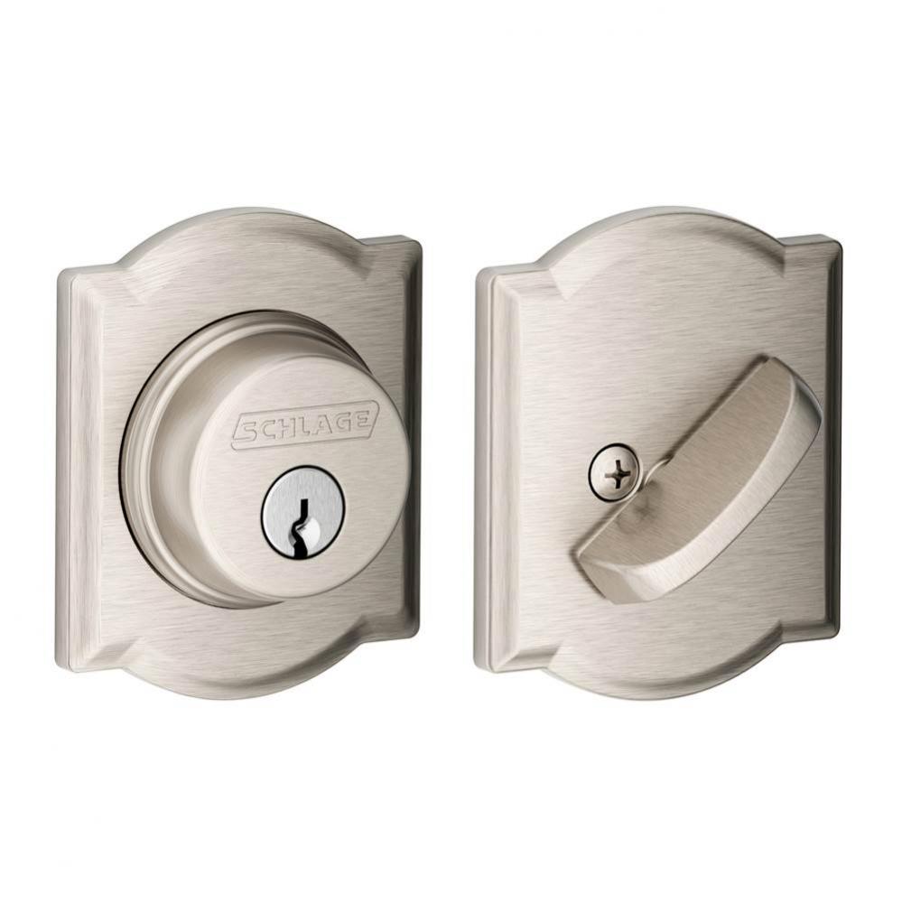Single Cylinder Deadbolt with Camelot Trim in Satin Nickel