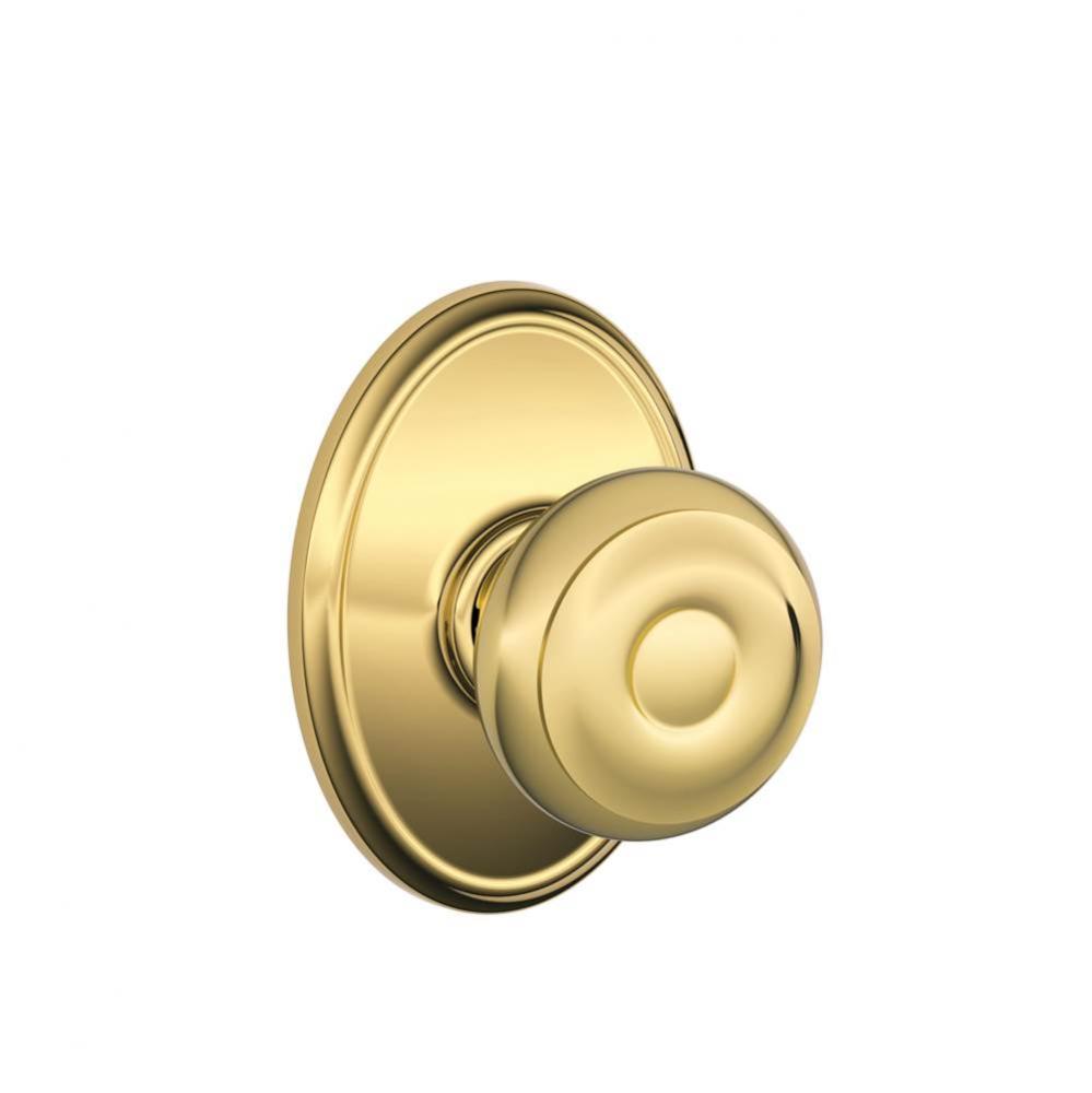Georgian Knob with Wakefield Trim Hall and Closet Lock in Bright Brass