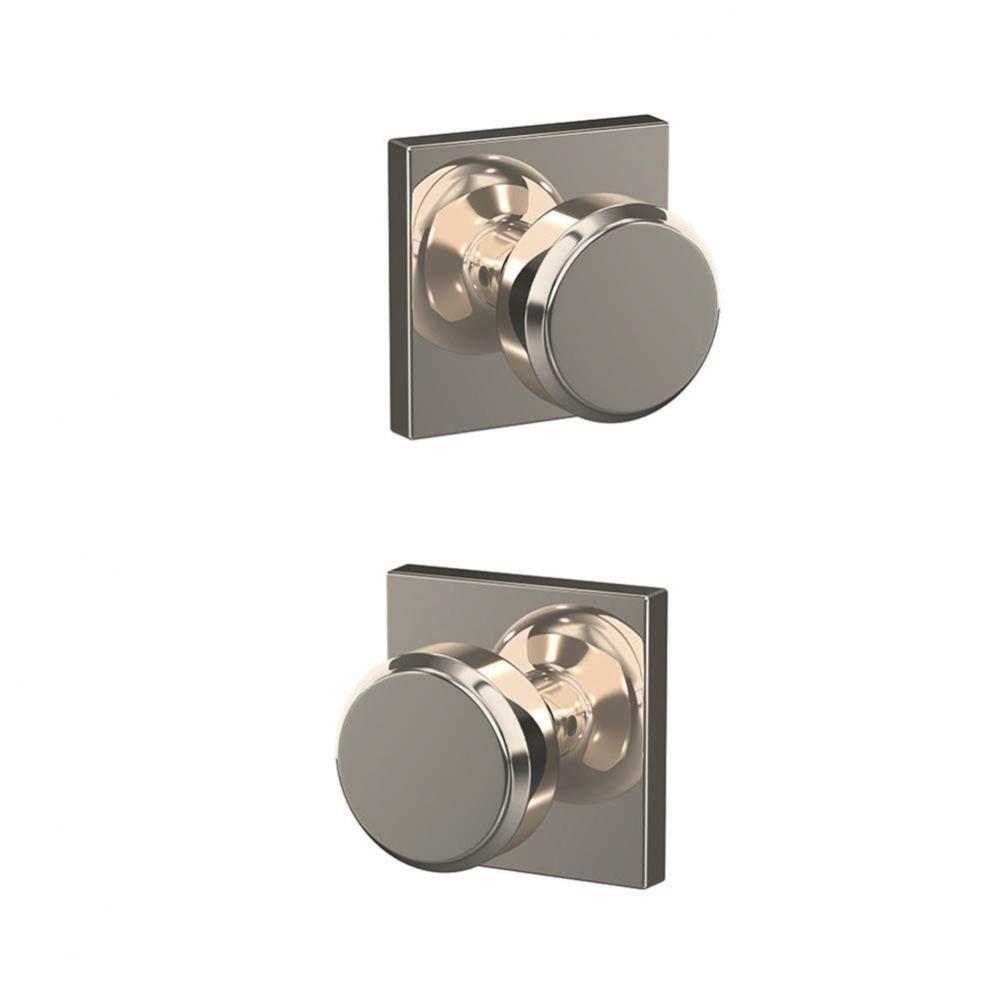 Custom Bowery Non-Turning Knob with Collins Trim in Polished Nickel
