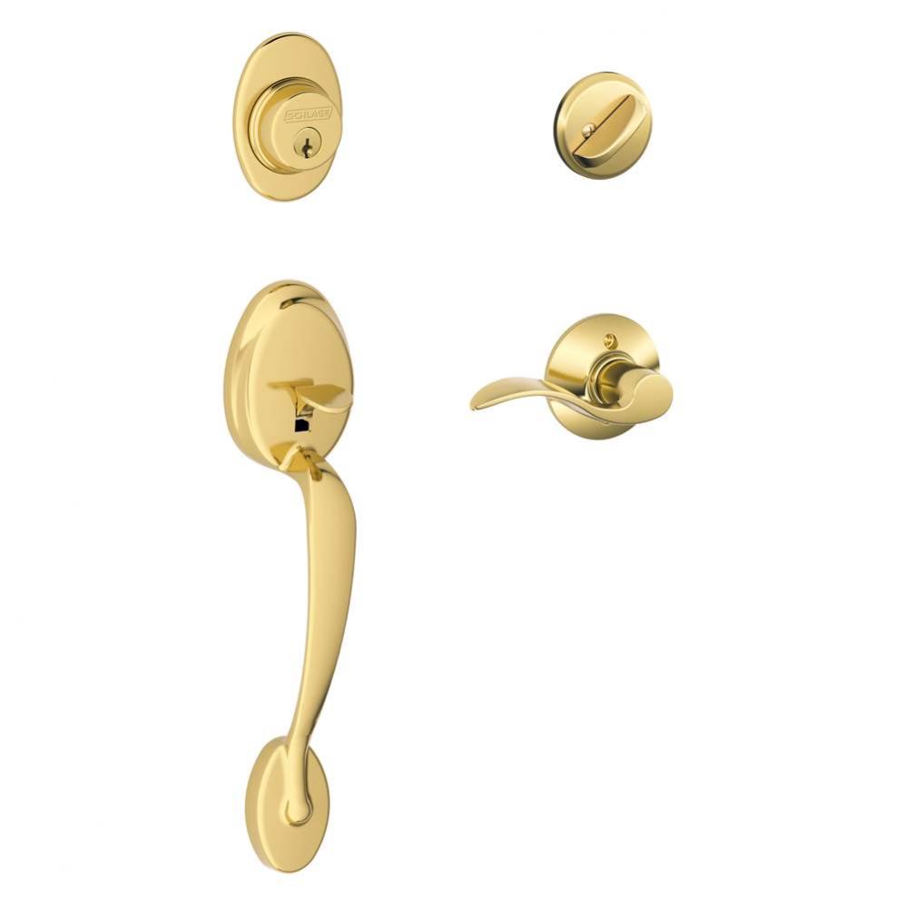 Plymouth Handleset with Single Cylinder Deadbolt and Accent Lever in Bright Brass- Left Handed